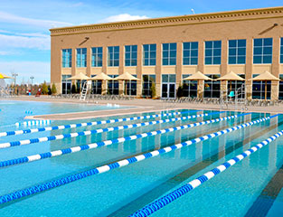 Outdoor swimming pool at a health and wellness facility
